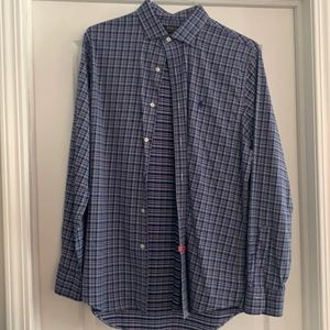 Blue plaid polo button down